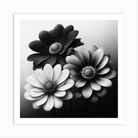 Black and white flowers 2 Art Print