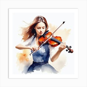 Watercolor Girl Playing Violin Art Print