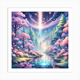 A Fantasy Forest With Twinkling Stars In Pastel Tone Square Composition 351 Art Print