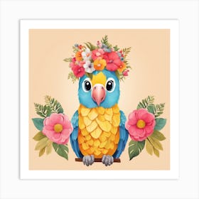 Floral Baby Parrot Nursery Illustration (7) Art Print