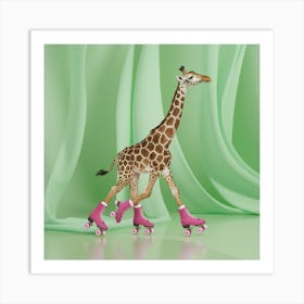 Giraffe On Roller Skates Art Print