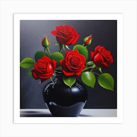 Red Roses In A Vase 2 Art Print