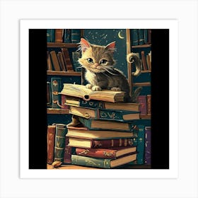 Cat On Books Art Print