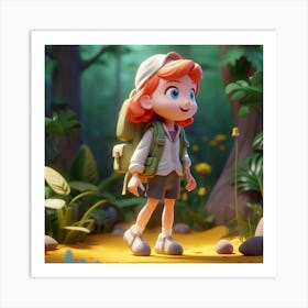 Cartoon Girl In The Forest Art Print