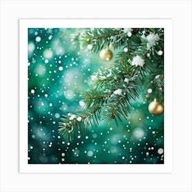 Abstract Concept Of Christmas Using Evergreen Branches As Main Subject Covered In Fine Glittering S (5) 2 Art Print