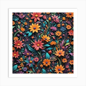 Paper Flowers Background Art Print