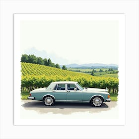 Elegant Sedan Near A Peaceful Vineyard, Watercolor Painting 1 Art Print