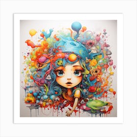 Girl With Colorful Hair Art Print