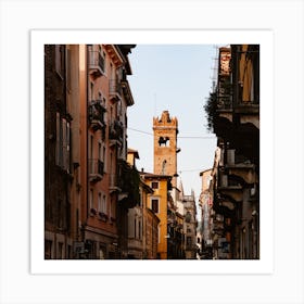 Church Steeple In A Copper Street Verona, Italy  Colour Travel Street Photography Square Art Print