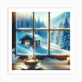 Winter Scene With A Cup Of Coffee Art Print