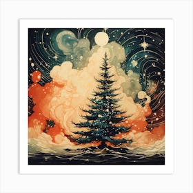 Retro Watercolour Tannenbaum Art Print