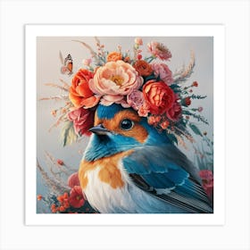 Bird With Flower Crown Art Print