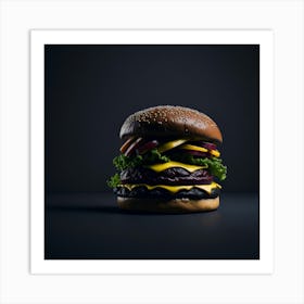 Burger On Black Background Art Print