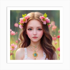 Pretty Girl In Flowers Art Print