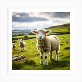 Nature Wool Farm Animal Herd Countryside Grass Sheep Mammal Green Landscape Farming Meado (6) Art Print