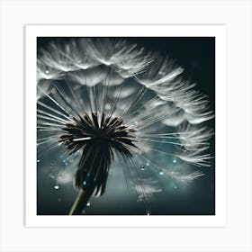 Monochrome Dandelion with a hint of Blue Art Print