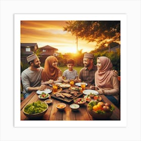 Family Dinner At Sunset Art Print