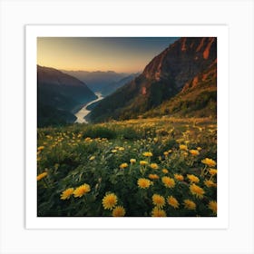 Yellow Daisies In The Mountains Art Print