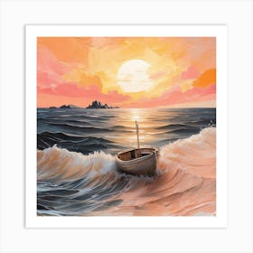 Sunset Boat Canvas Print Art Print