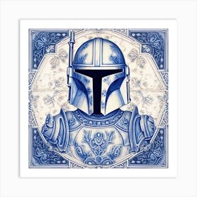 The Mandalorian Inspired Delft Tile Illustration 3 Art Print