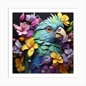 Parrot With Flowers 2 Art Print