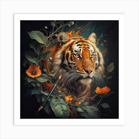 Tiger With Flowers 1 Art Print