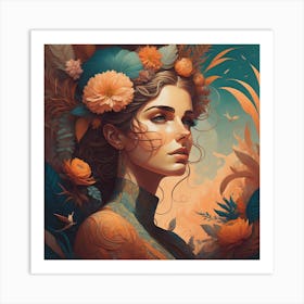 Girl With Flowers Art Print