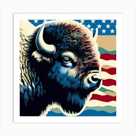 Bison - American Flag Art Print