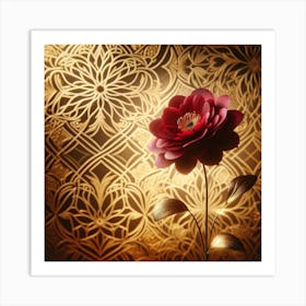 Red Flower On Gold Background Photo Art Print