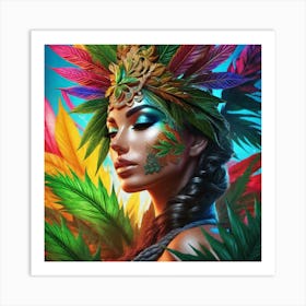 Woman With Colorful Feathers 1 Art Print