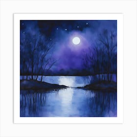 Moonlight Over Lake Art Print