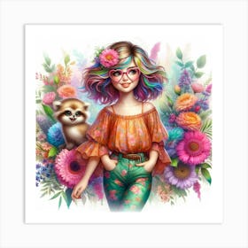 Girl With Flowers 13 Art Print