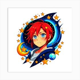 Anime Girl With Red Hair Art Print