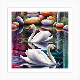 Swans In Water wall art  Art Print