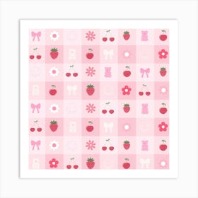 Sweet Berries Pink Gingham Art Print