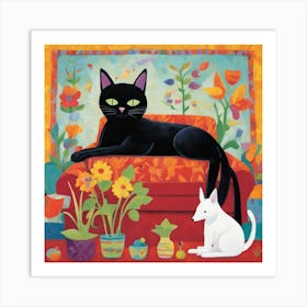 Black Cat And White Dog 7 Art Print