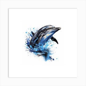 Dolphin Sketch With Ink Splash Effect 1 Art Print