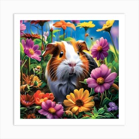 Guinea Pig Among Vibrant Flowers Art Print