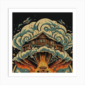 Wooden hut left behind by an atomic explosion 13 Art Print