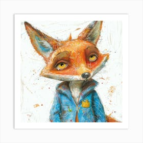 Fox In Blue Jacket Art Print