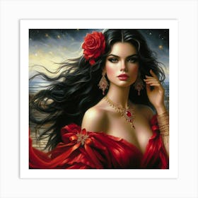 Woman In Red Dress 2 Art Print