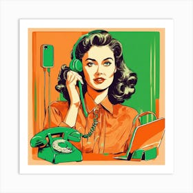 Retro Phone Call Girl Art Print