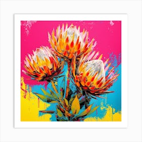 Andy Warhol Style Pop Art Flowers Protea 4 Square Art Print