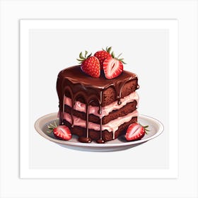 Chocolate Cake With Strawberries 6 Art Print