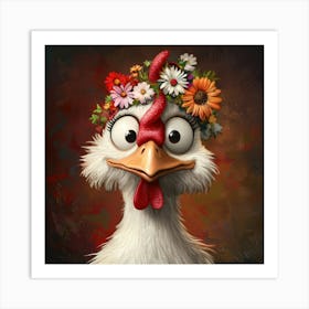 Chicken With Flowers Poster