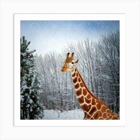 Firefly Happy, Giraffe, Winter, Snowing, Wonderland, Joy, Snowflakes, Magical, Animal, Nature, Whims Art Print