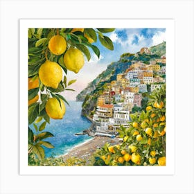 Amalfi View With Lemons Travel Painting Italy Art Print