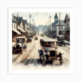 Early Small Town America And The Automobile ~Reimagined 2 Art Print