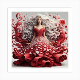 3d Girl In Red Dress Art Print