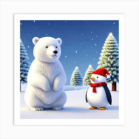 Polar Bear And Penguin Art Print